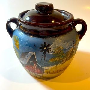 Vintage Monmouth/Western Stoneware Hand Painted Tea Crock
